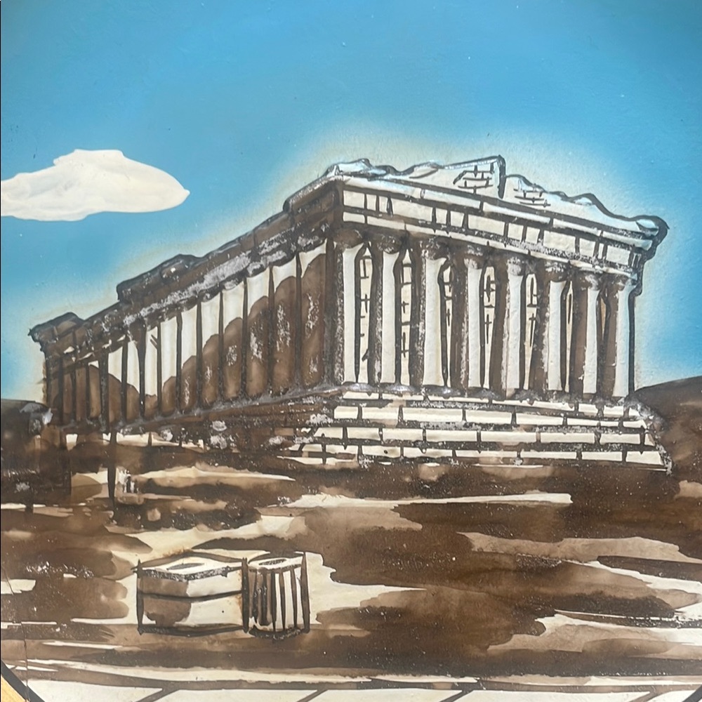 Vintage Greek Parthenon Decorative Plate. The Akropolis. Hand Made
